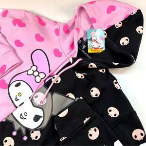 Dumbgood Hello Kitty My Melody Kuromi Split Hoodie‎ Sz Medium Sanrio Collab NEW